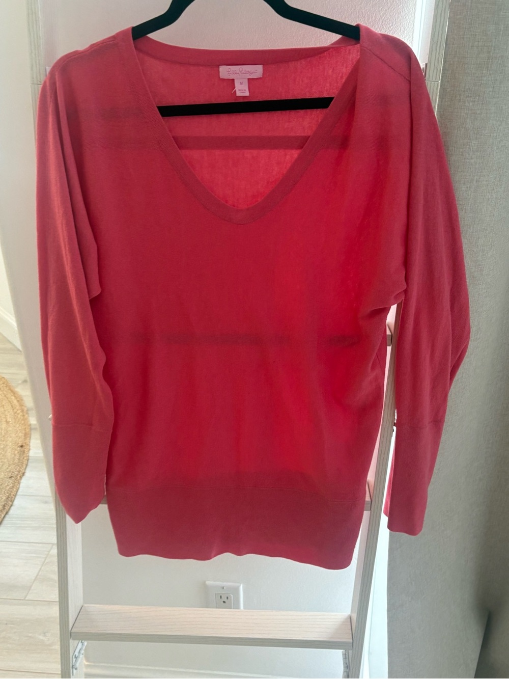 Lilly Pulitzer Coral V-Neck Lightweight Knit Sweater - Picture 2 of 7